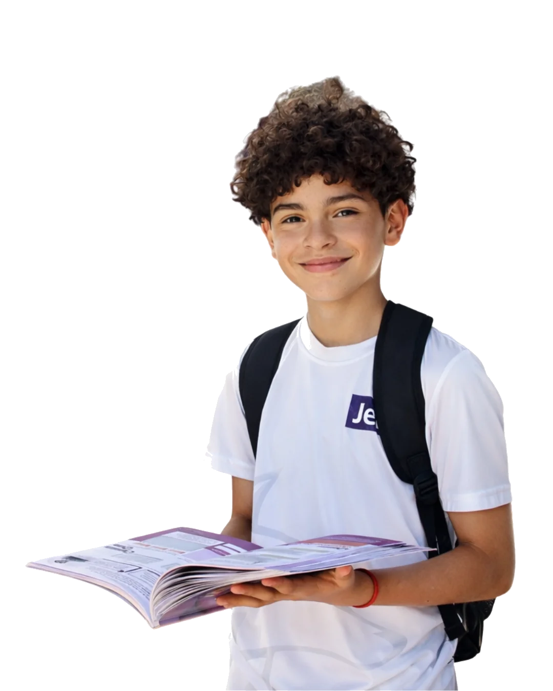 Alumno de Secundaria Jefferson con mochila y libreta